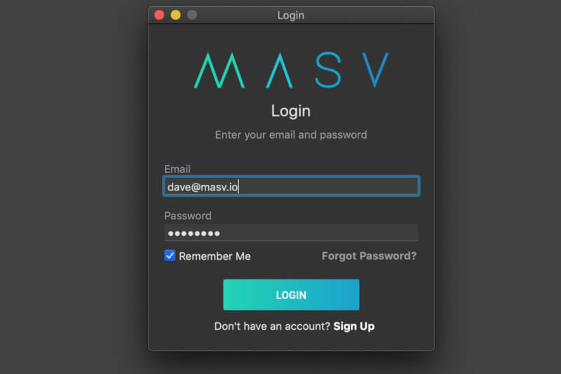 MASV Desktop App - De meest betrouwbare manier om grote bestanden te versturen 1 MASV Desktop Login MAC OSX
