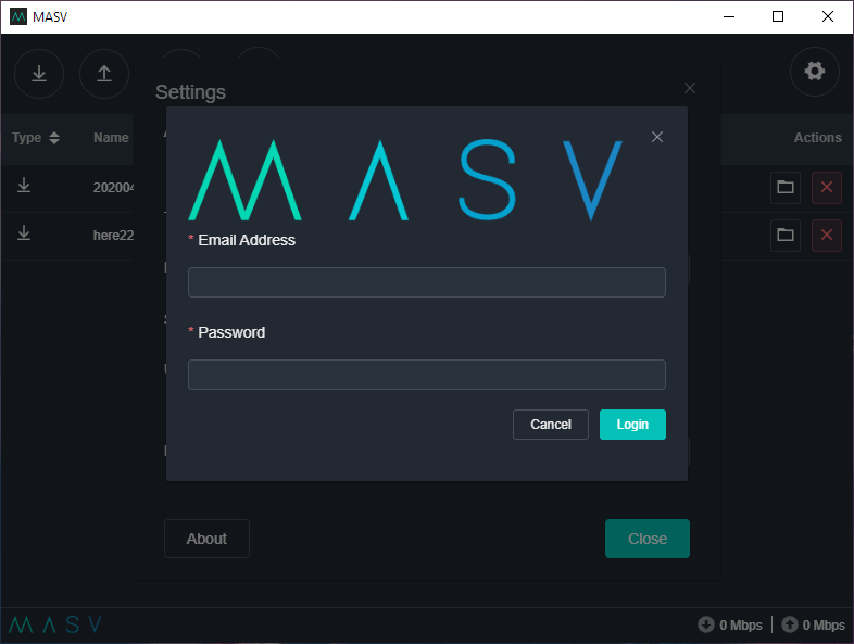 MASV App 2.0 Login in Dark Mode