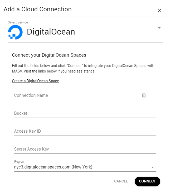 digital ocean spaces cloud connection