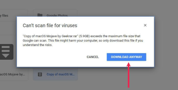 disable google drive virus scan