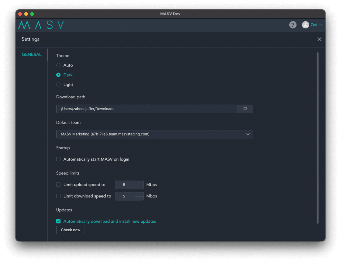 Configuración de la aplicación MASV