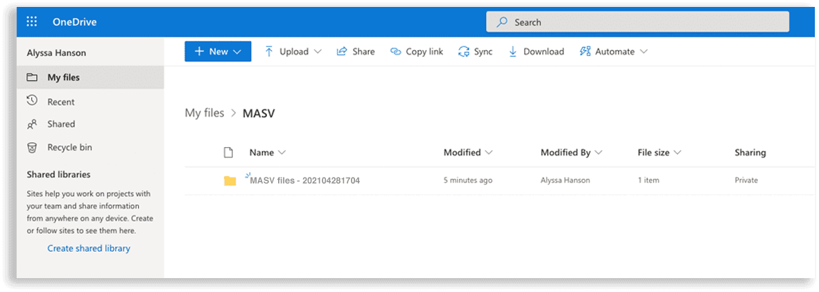 OneDriveへのファイル保存