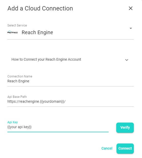 Reach Engine cloud verbinding