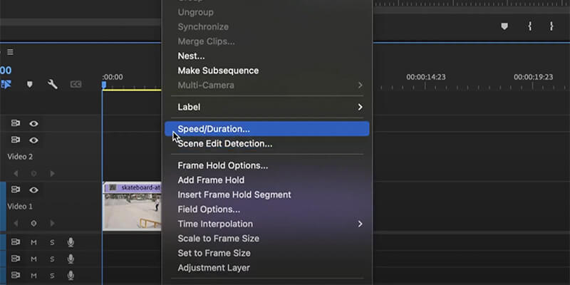 Controles de velocidad en Premiere Pro