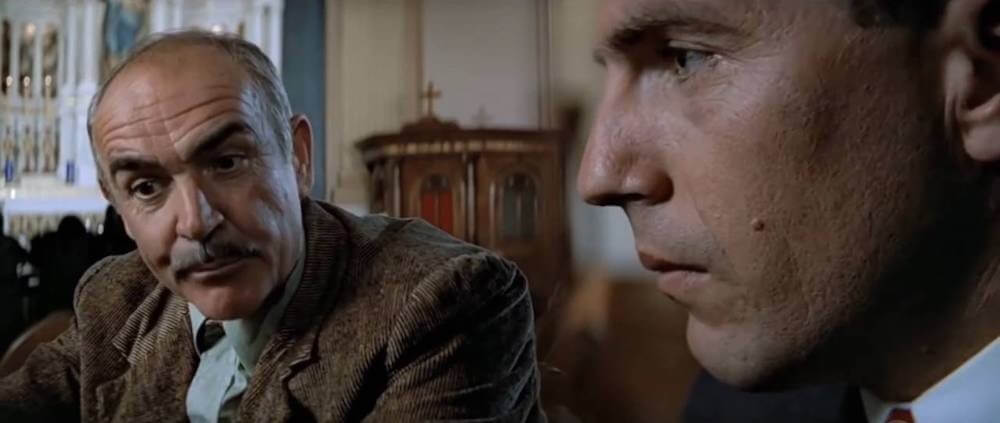 A split focus diopter shot from The Untouchables starring Sean Connery and Kevin Costner