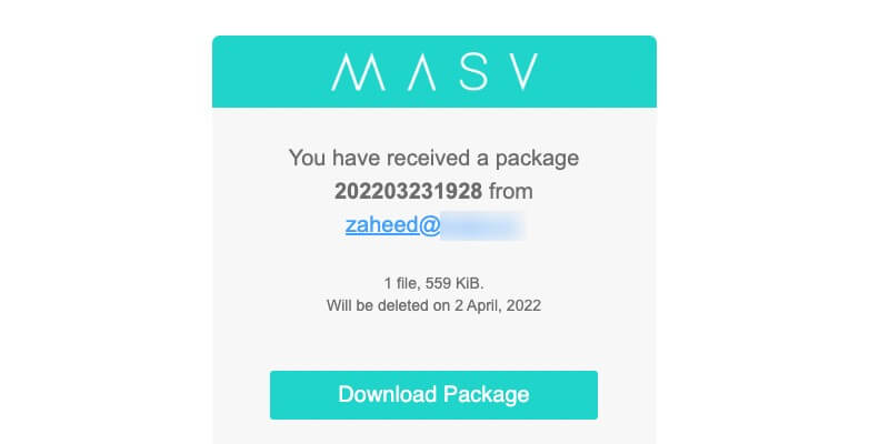 Download package email notification from MASV