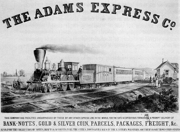 Reclame voor de Adams Express particuliere spoorwegdienst