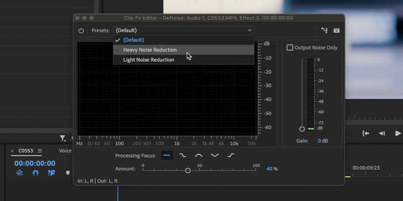 Effet audio "DeNoise" d'Adobe Premiere Pro