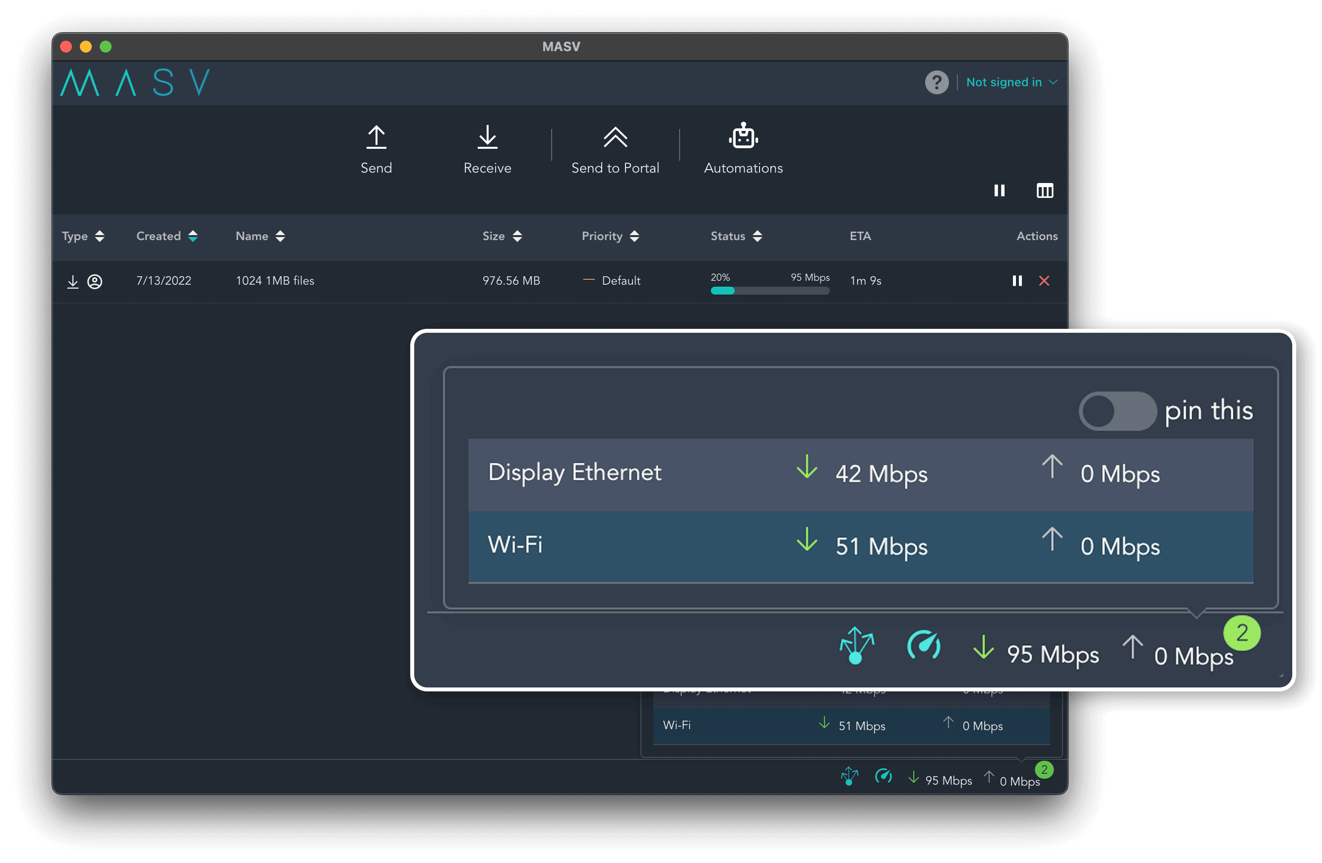 Multiconnect-Upload läuft