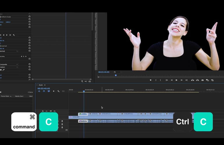 Selecting and copying a clip in Adobe Premiere Pro timeline