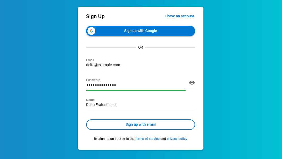 MASV sign up form