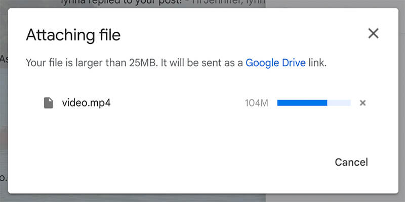 Gmail uploading large file to Google Drive