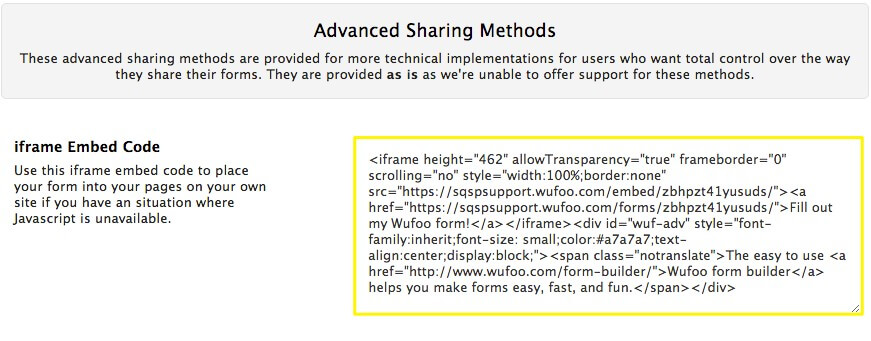 Copying the iframe Embed Code in Advanced Sharing Methods
