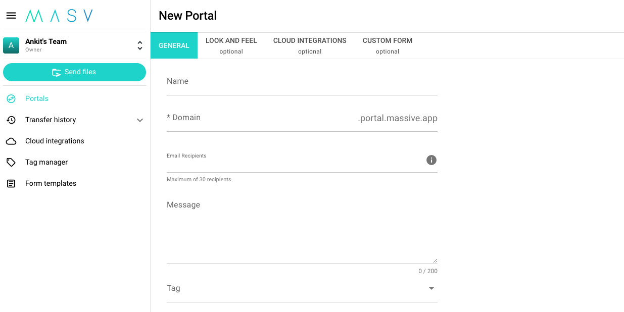 Creating a New Portal in the top right corner