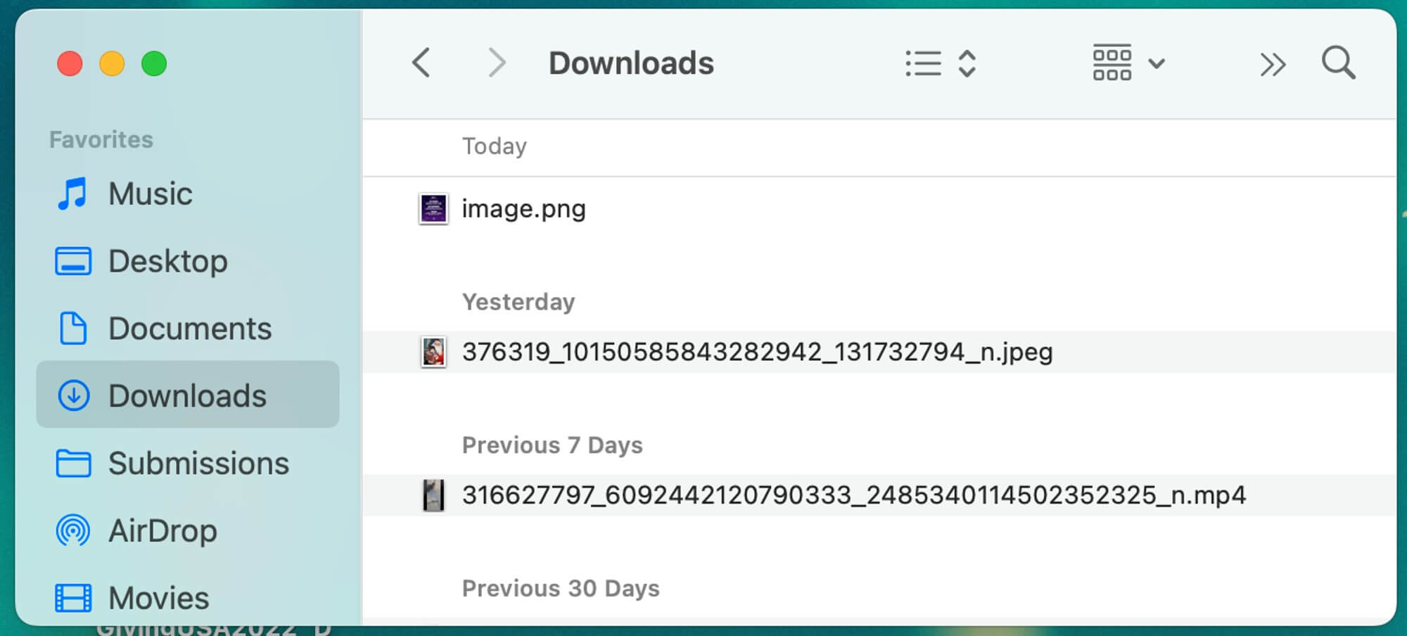 Beispiele für fehlerhafte Dateinamen im Ordner Downloads