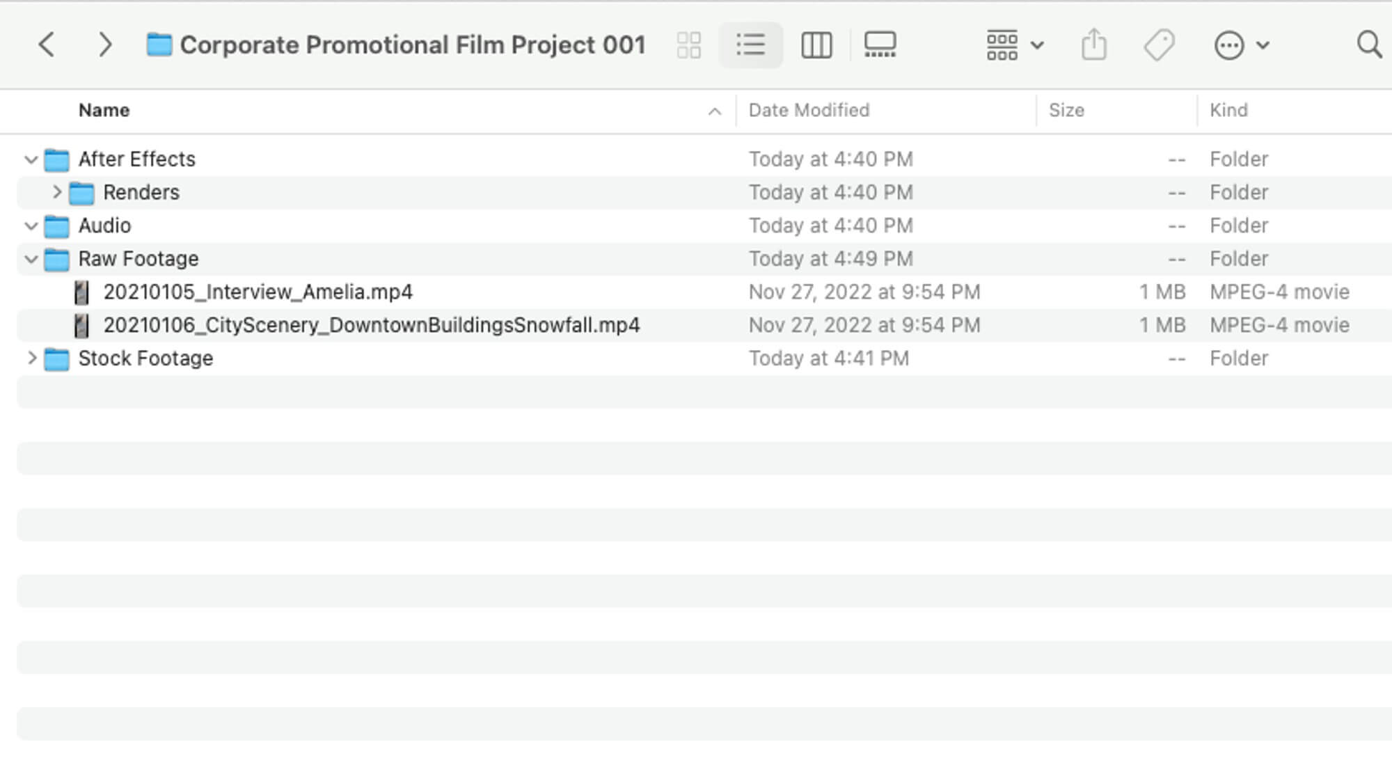 Example of video folder structure