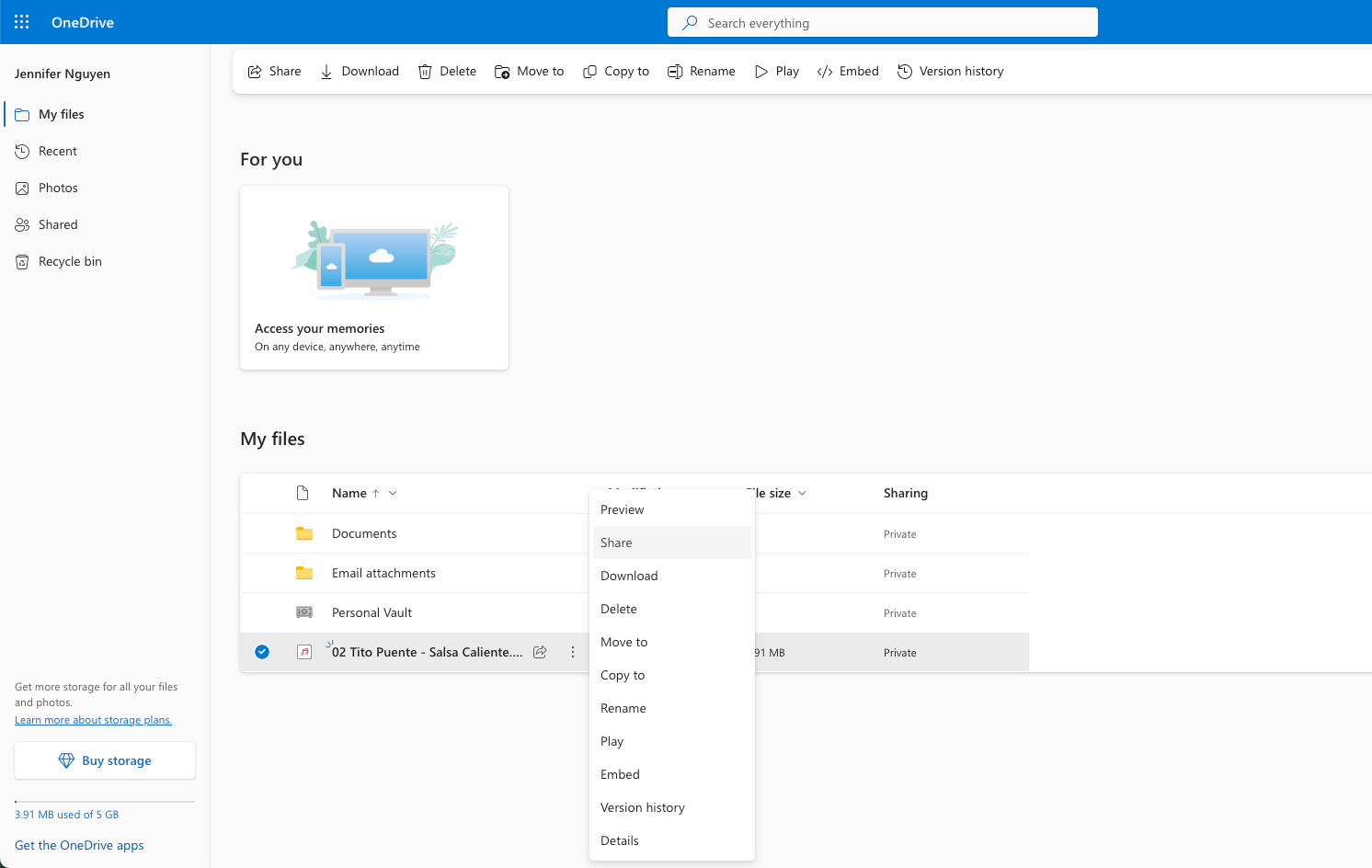 Sharing the file with OneDrive
