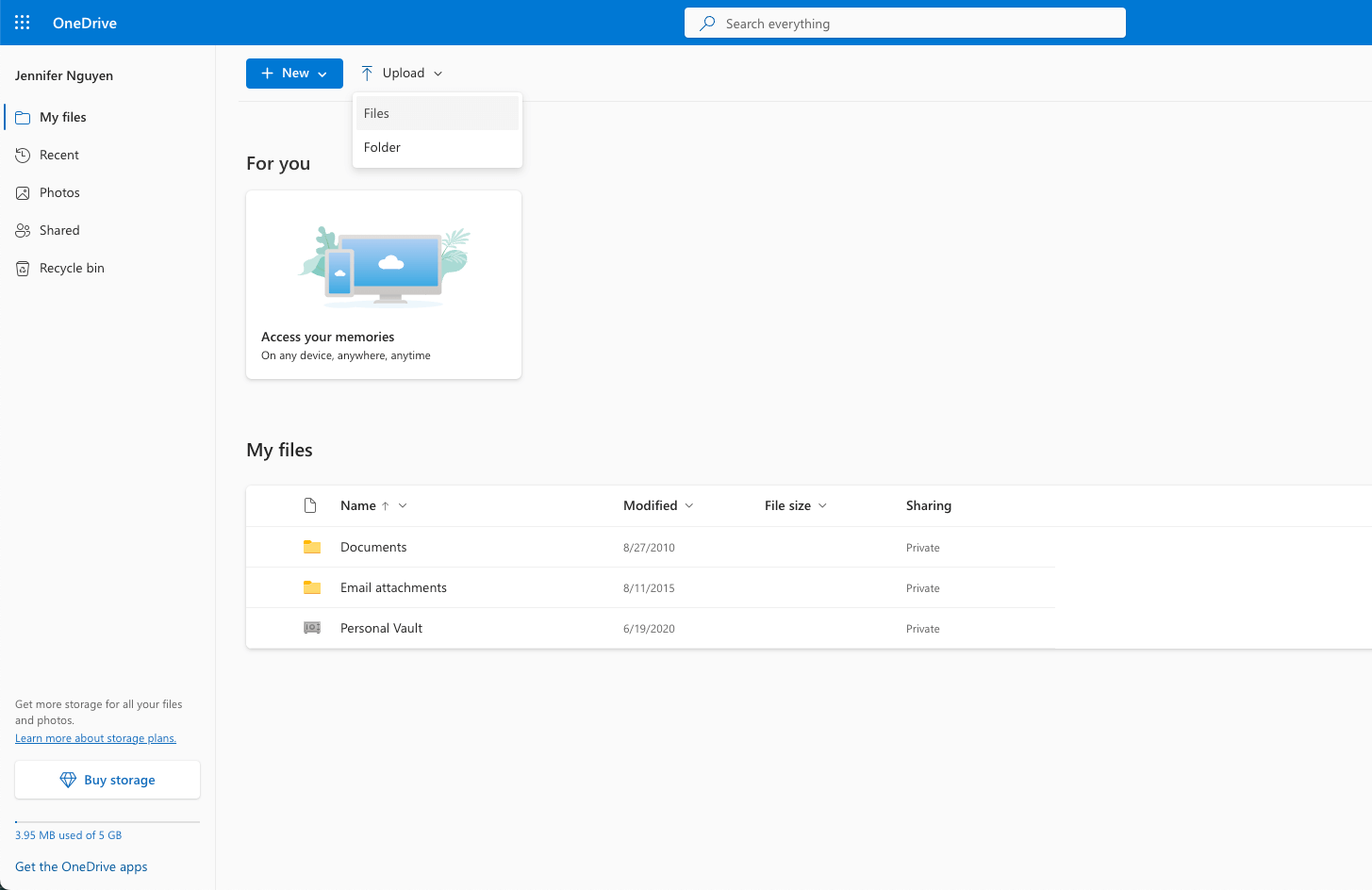 OneDrive로 파일 업로드 및 공유