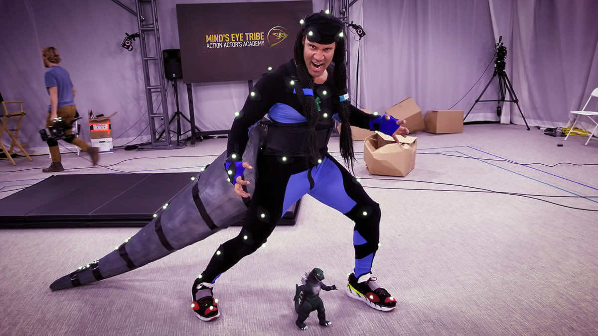 Mann in einem Motion-Capture-Anzug