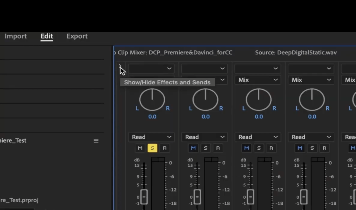 mezclador de pistas de audio efectos premiere pro