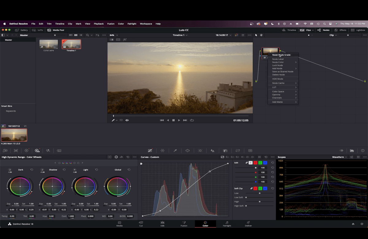 Knotengrad zurücksetzen davinci resolve