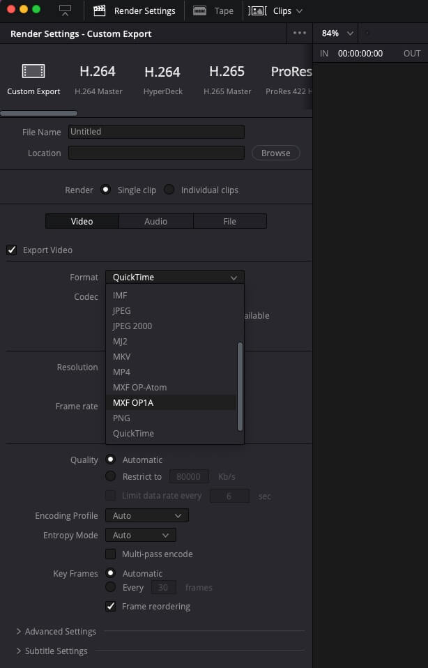 Export OP1a MXF Files from DaVinci Resolve