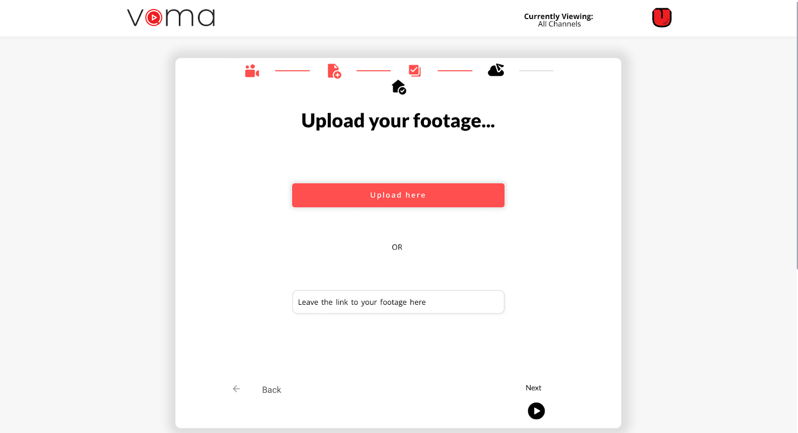 Upload-Bildschirm für geschmackvolle Bearbeitungen voma-Plattform