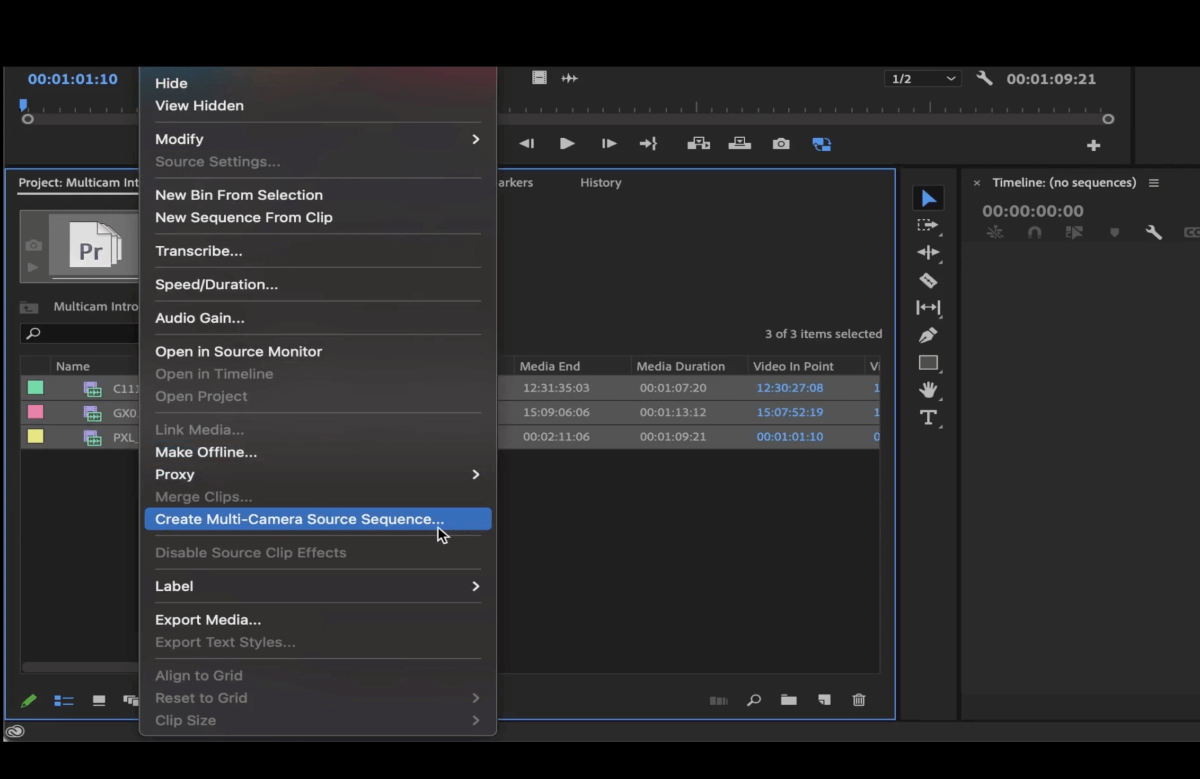 create multi camera source sequence