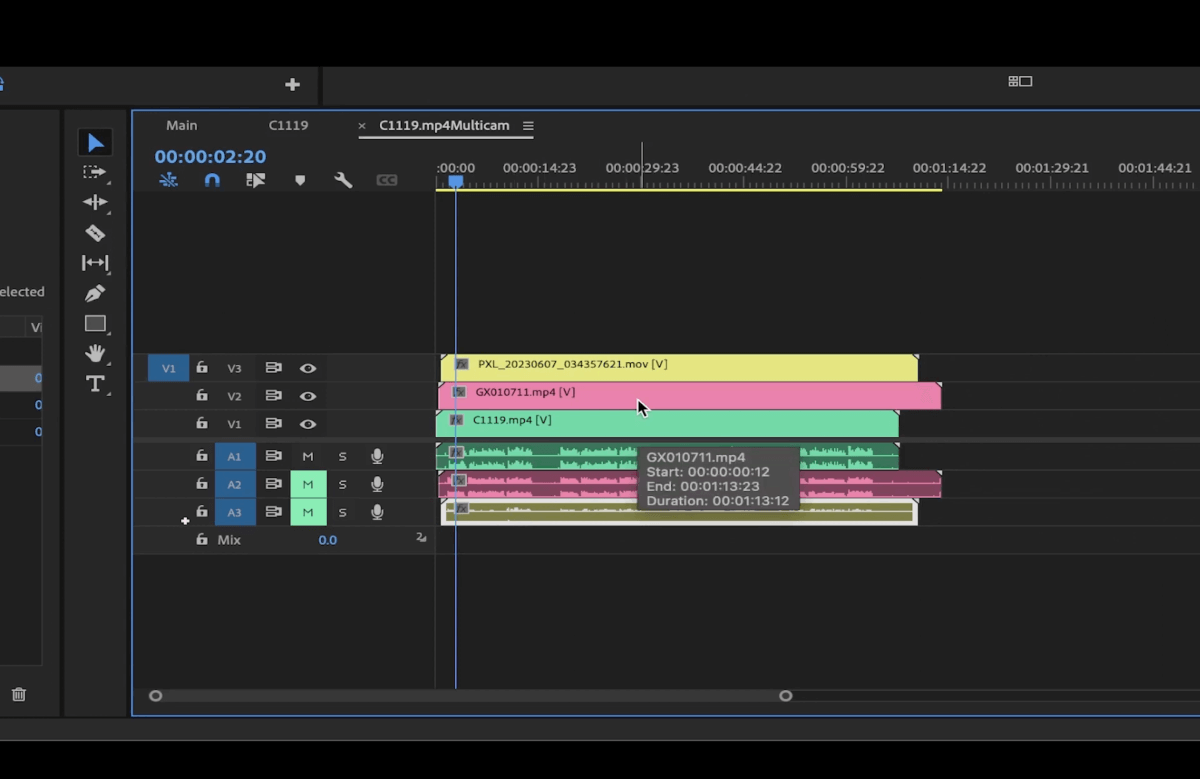 afzonderlijke clips bewerken multicam-sequentie