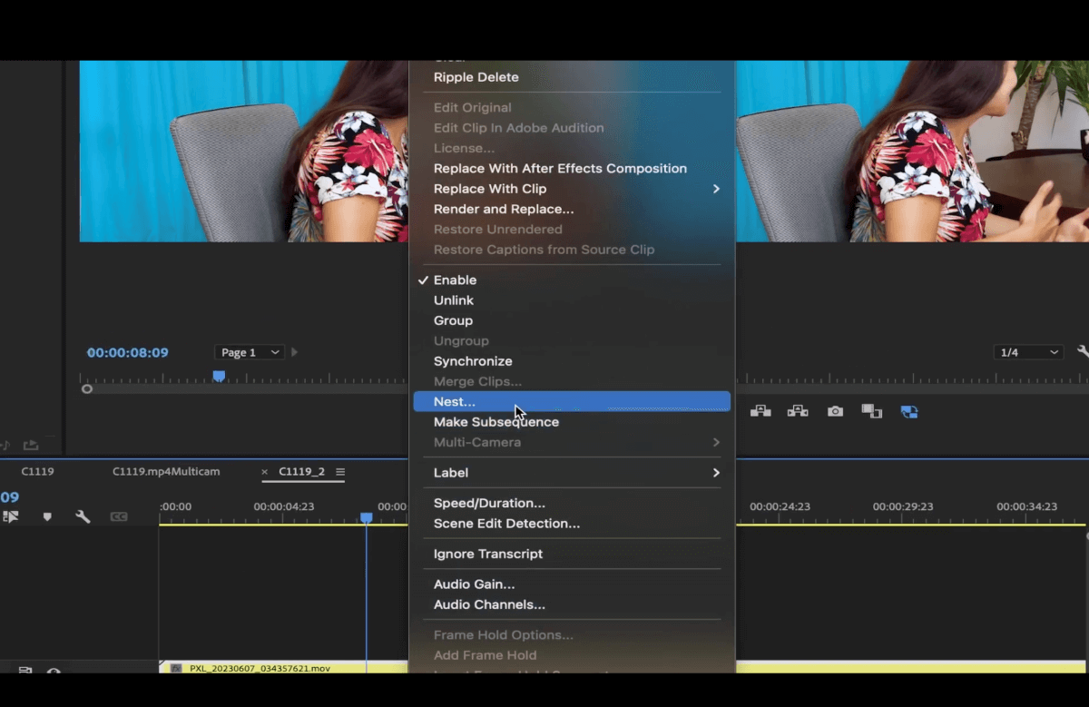 séquence de nidification premiere pro