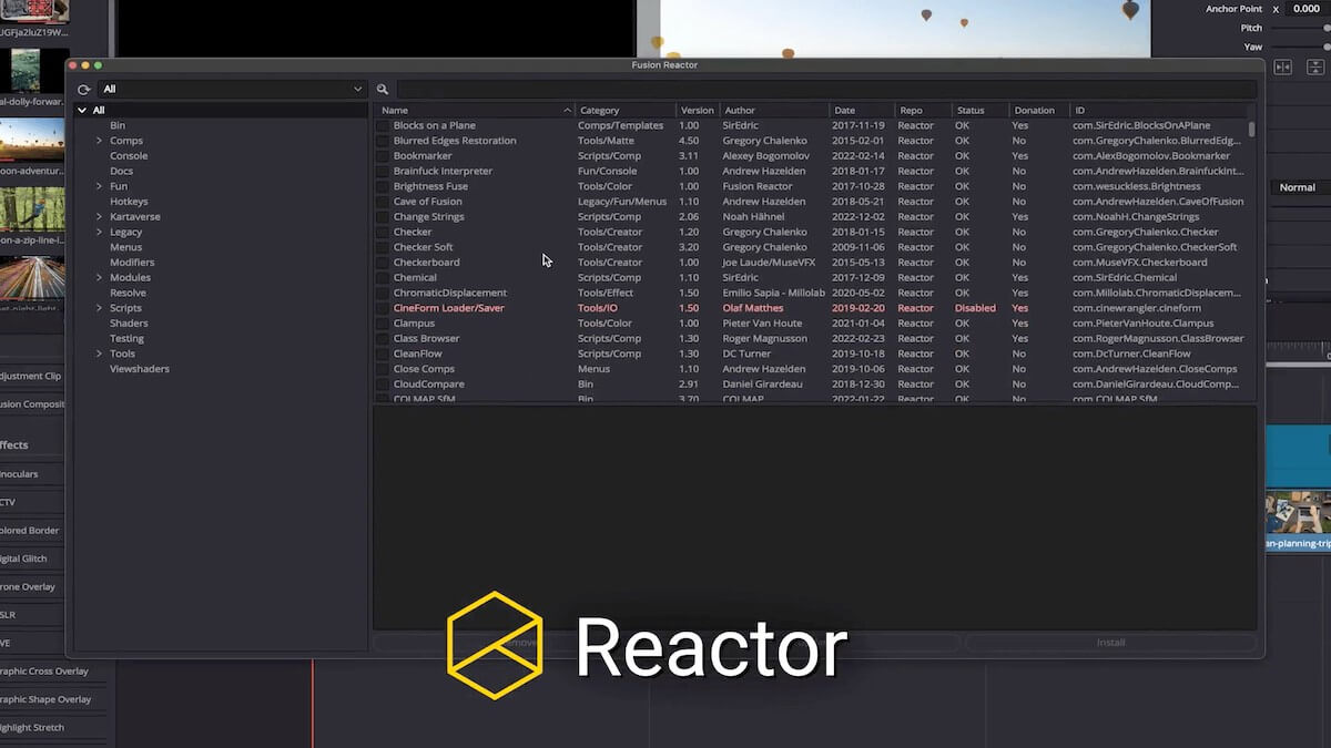 Plugin Reactor davinci