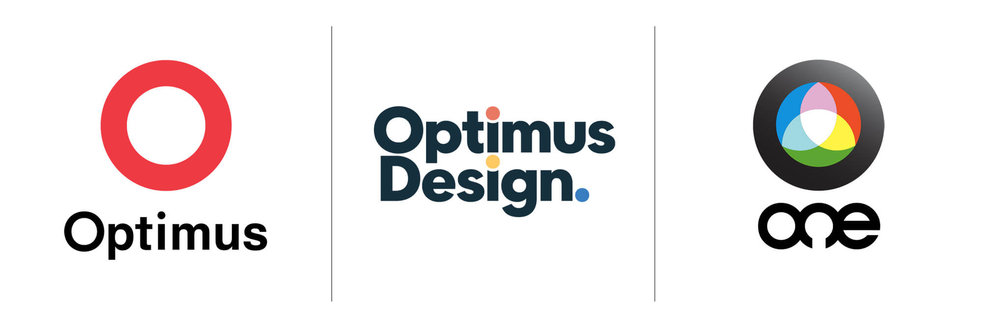 logos for optimus, optimus design, and optimus one