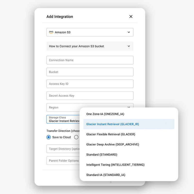 Ingestion vers le stockage à accès irrégulier aws s3 avec MASV