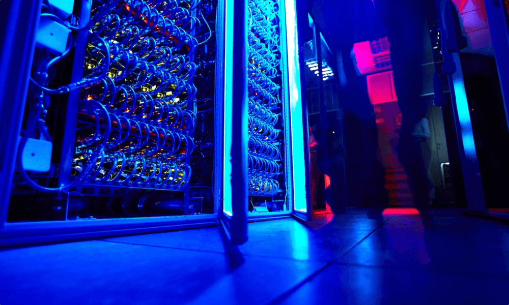 data center in blue light