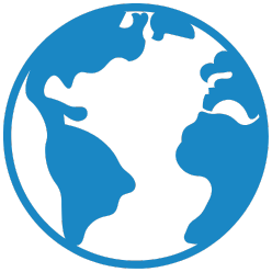 Blue vector globe icon. Global collaboration and remote work concept.