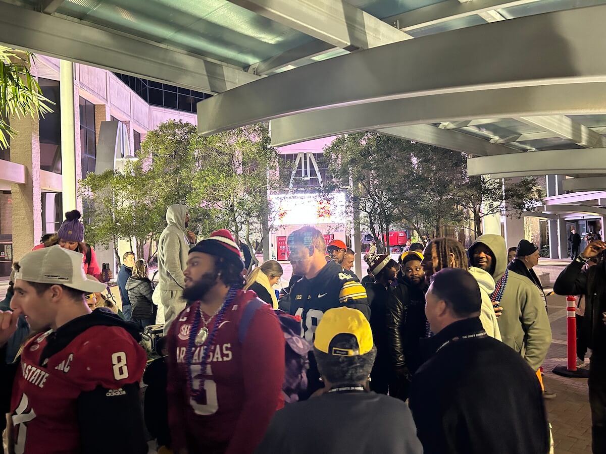 Senior Bowl 2026: PanCam remote post-production of IMG_3421.jpeg shows players gathered outside.