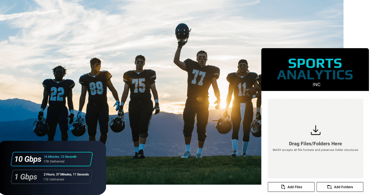 Sports analytics hero image featuring football players and file upload interface. Scouting and performance analysis concept.